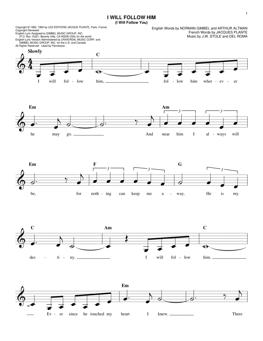 I Will Follow Him (I Will Follow You) Piano scores gallery preview page 1