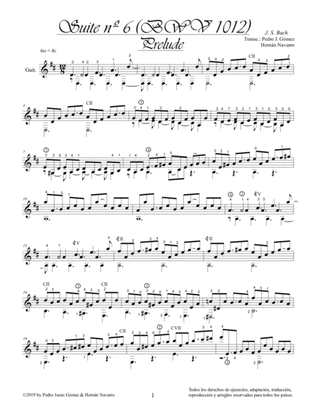 J.S. Bach Prelude BWV 1012-6th. suite cello guitar arr.: P.J. Gómez & H. Navarro edition