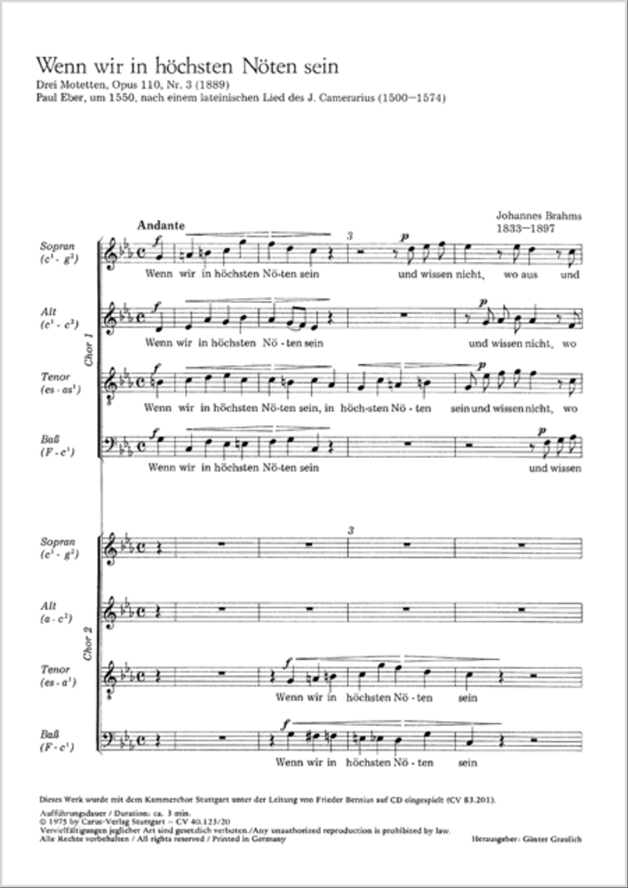 When in the hour of utmost need (Wenn wir in hochsten Noten sein) 4-Part scores gallery preview page 2