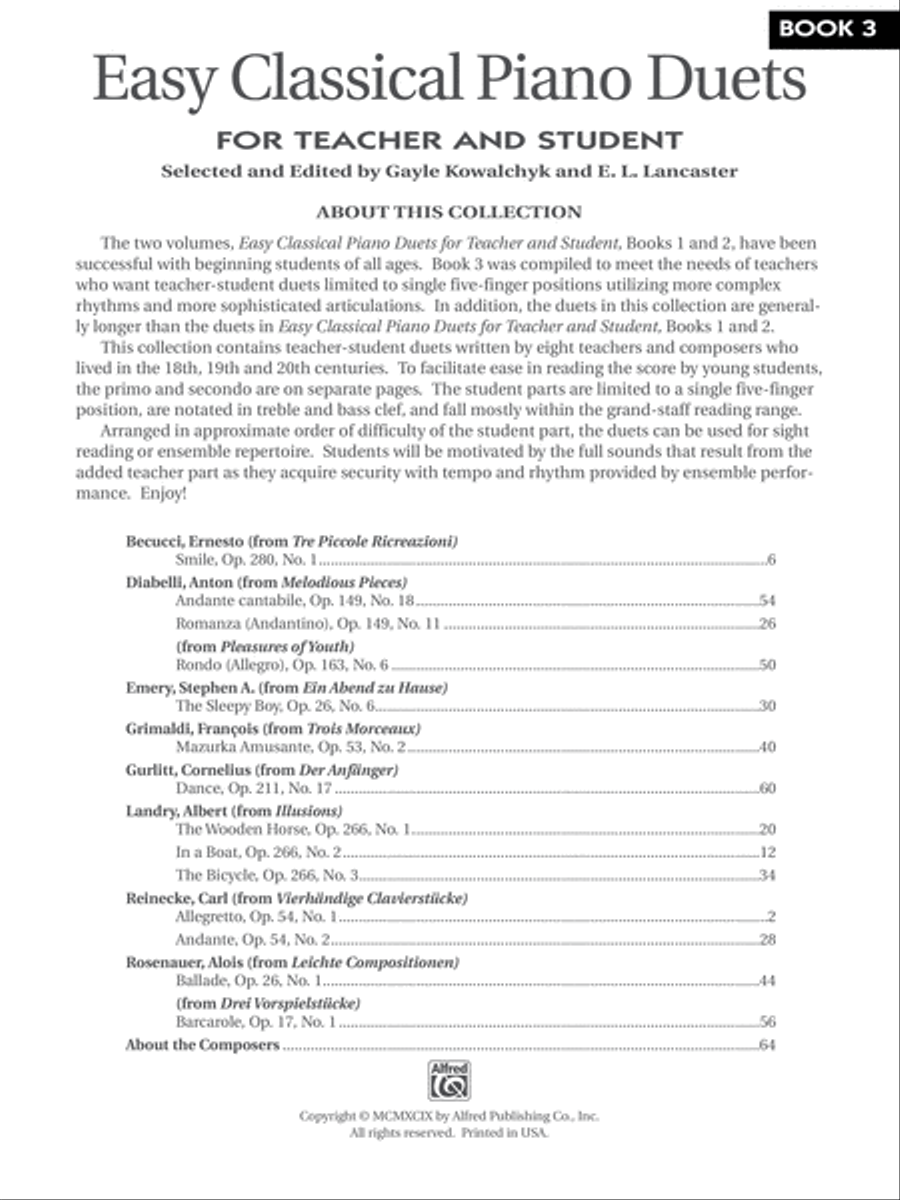 Easy Classical Piano Duets for Teacher and Student, Book 3 Small Ensemble scores gallery preview page 2