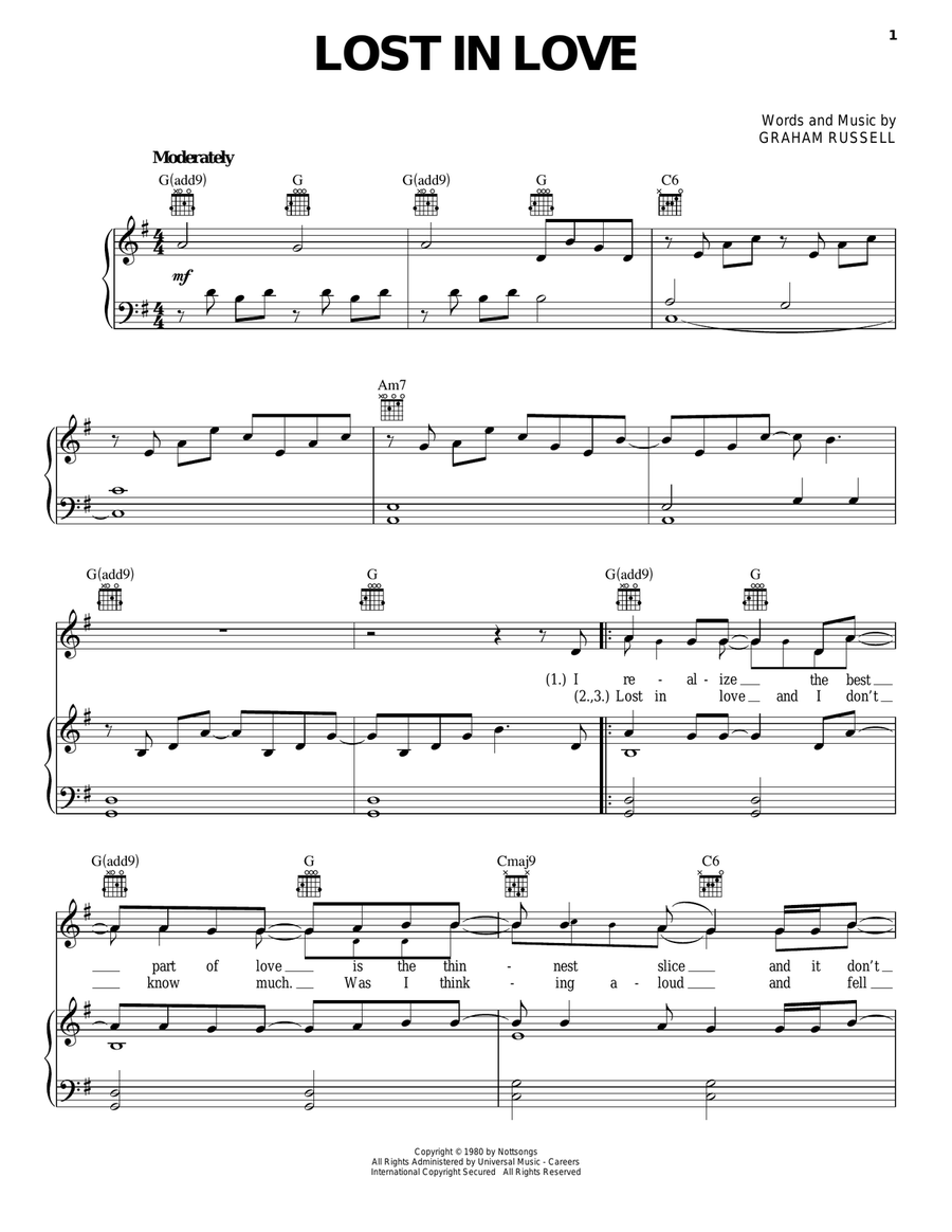 Lost In Love Lost In Love Piano, Vocal, Guitar scores gallery preview page 1