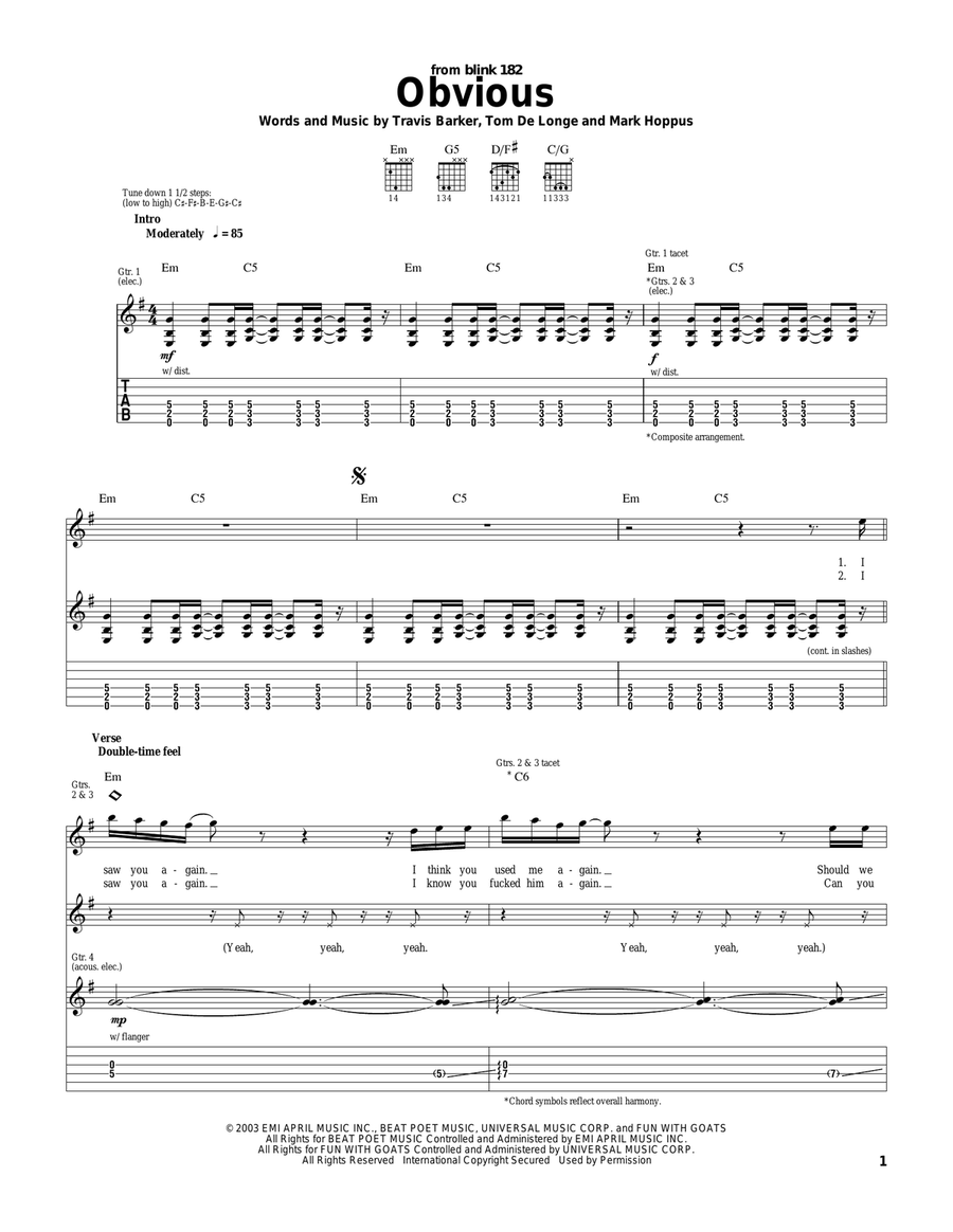Obvious Electric Guitar scores gallery preview page 1