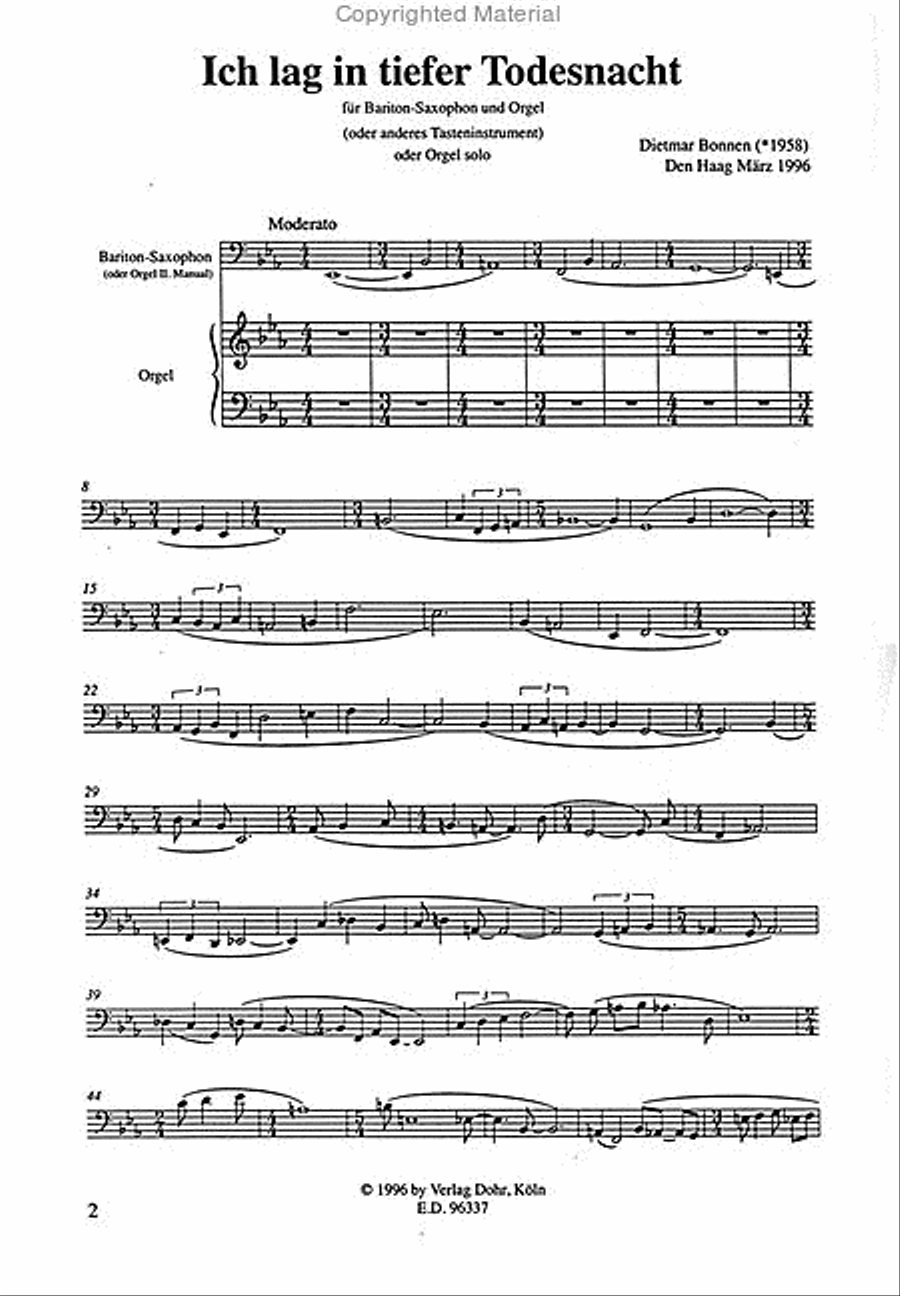 Ich lag in tiefer Todesnacht für Bariton-Saxophon und Orgel (od. anderes Tasteninstrument) oder Orgel solo (1996) Solo Part scores gallery preview page 2