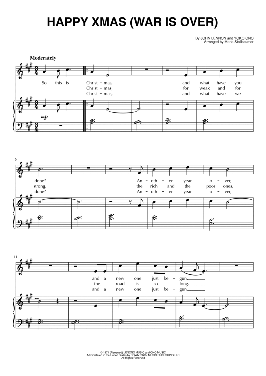 Happy Xmas (war Is Over) Voice scores gallery preview page 1