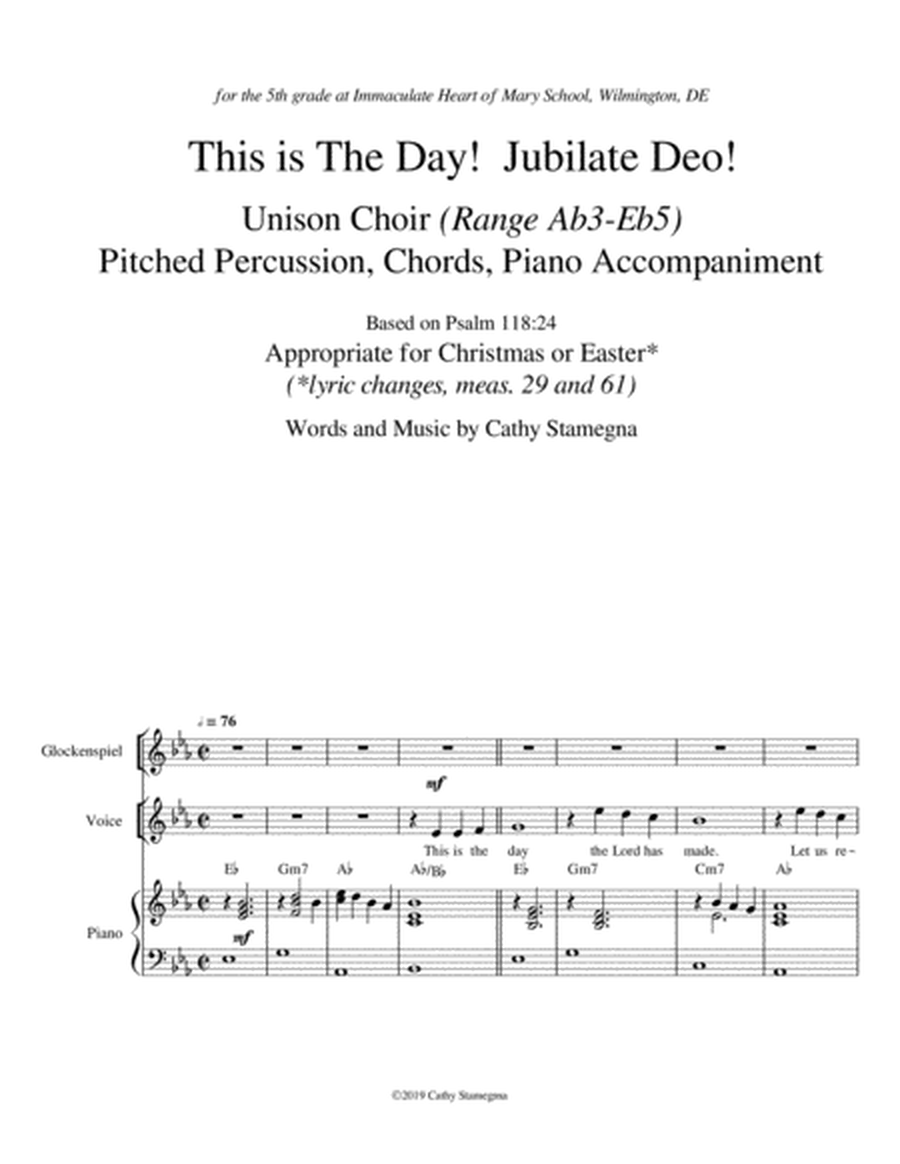 This is The Day! with Jubilate Deo! (Unison Choir, Piano, Opt. Glockenspiel, or similar percussion) image number null