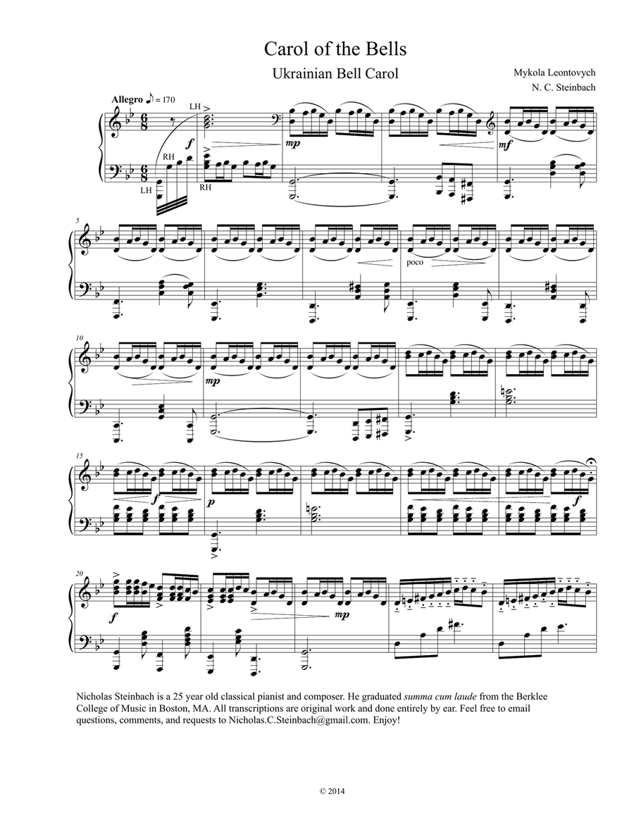 Carol of the Bells Piano Piano Solo scores gallery preview page 1