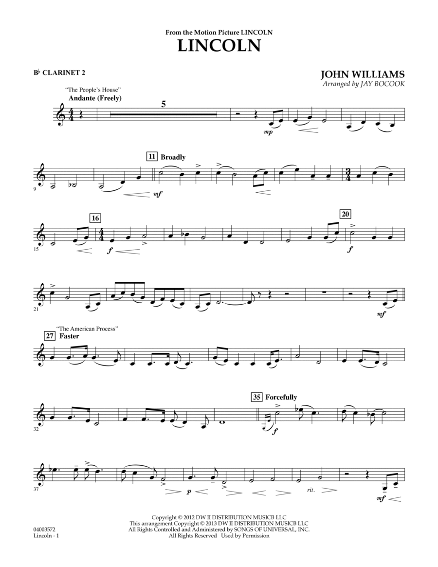 Lincoln - Bb Clarinet 2 Concert Band scores gallery preview page 1