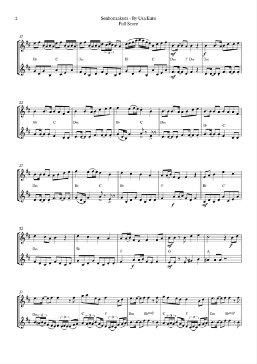 Senbonzakura Woodwind Duet scores gallery preview page 2