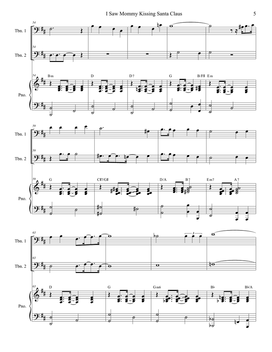 I Saw Mommy Kissing Santa Claus Trombone Duet scores gallery preview page 5