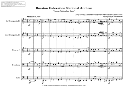 Russian National Anthem for Brass Quintet (MFAO World National Anthem Series) image number null