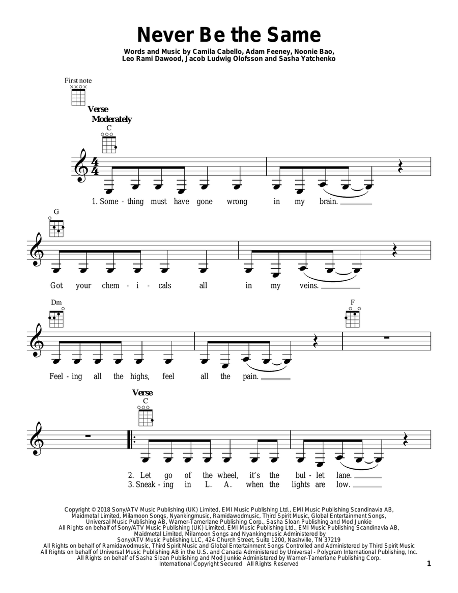 Never Be The Same Ukulele scores gallery preview page 1