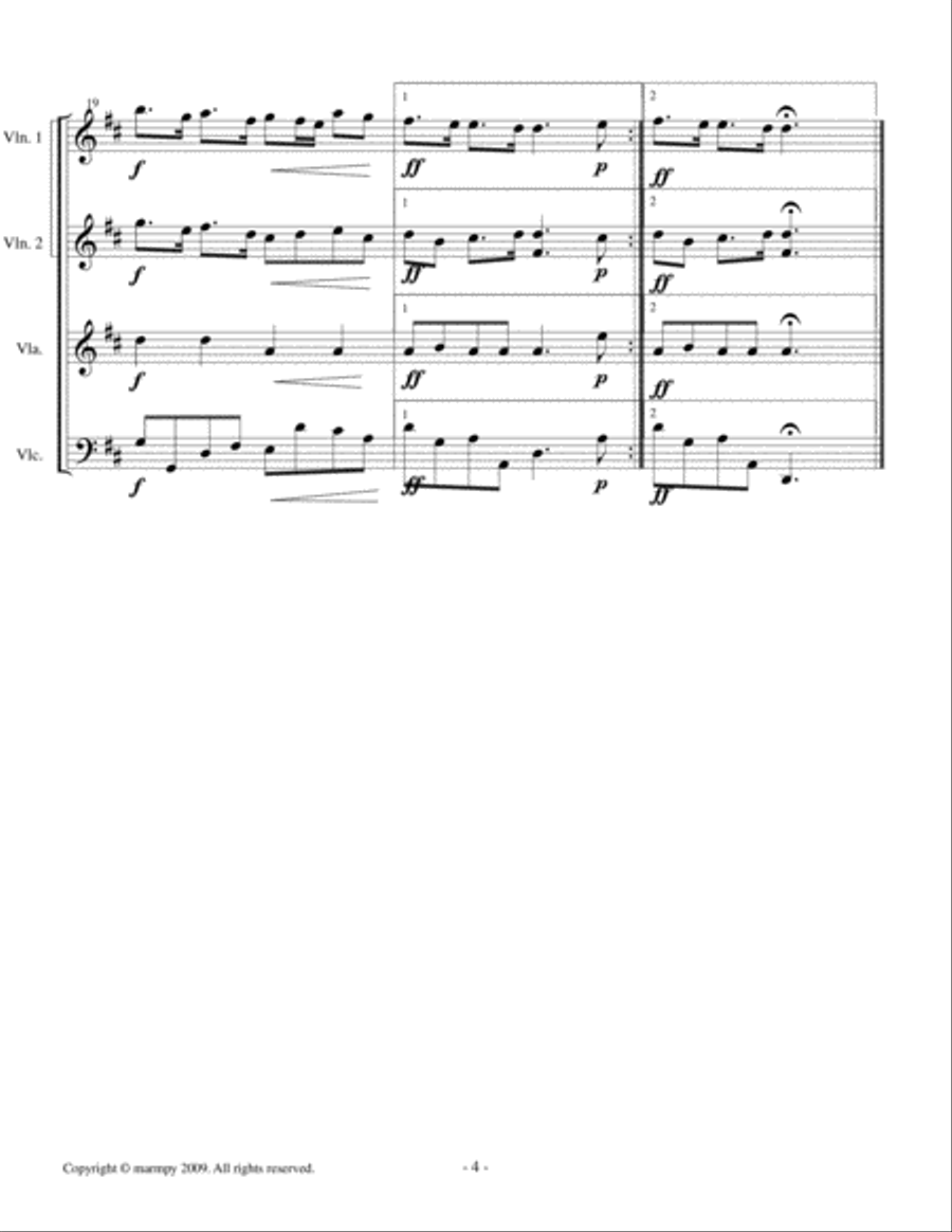 La Rejouissance by Handel (arranged for String Quartet) String Quartet scores gallery preview page 4