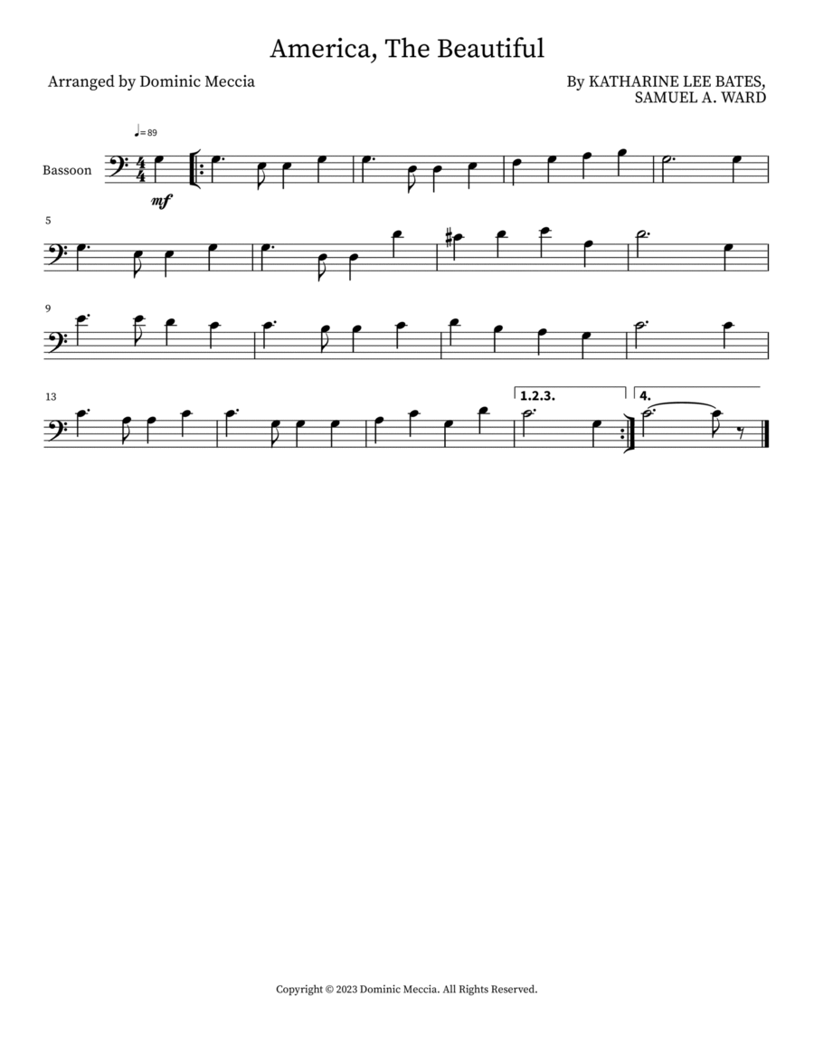 America, The Beautiful Bassoon scores gallery preview page 1