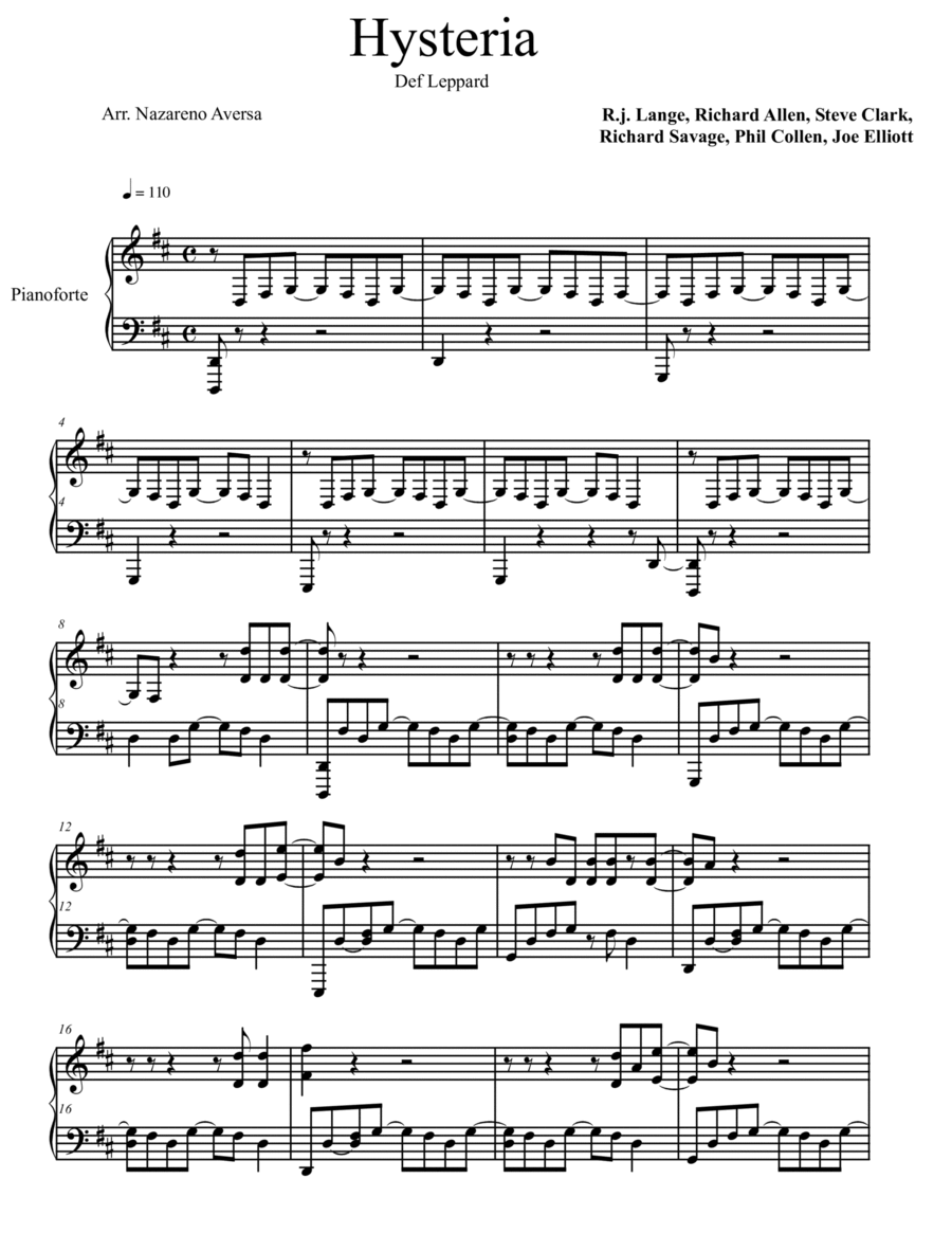 Hysteria Piano Solo scores gallery preview page 1