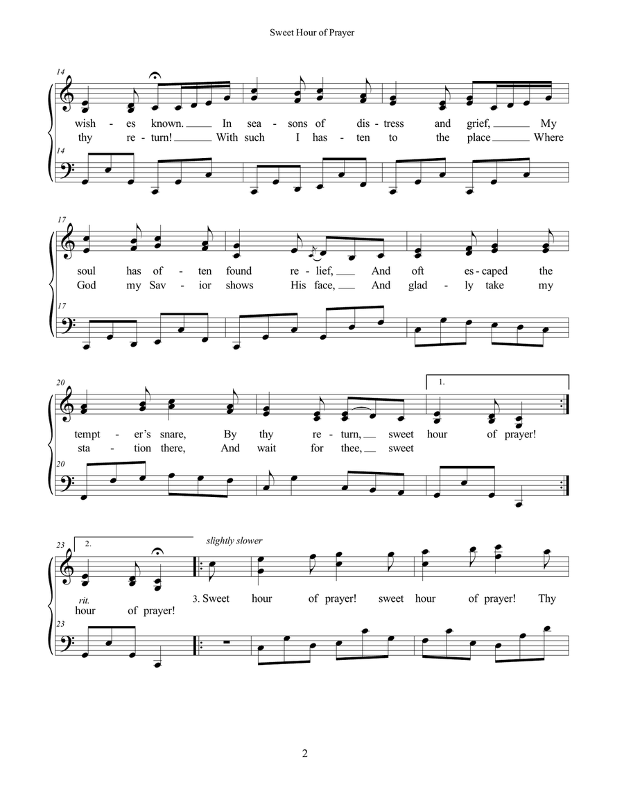 Sweet Hour of Prayer Piano, Vocal scores gallery preview page 2