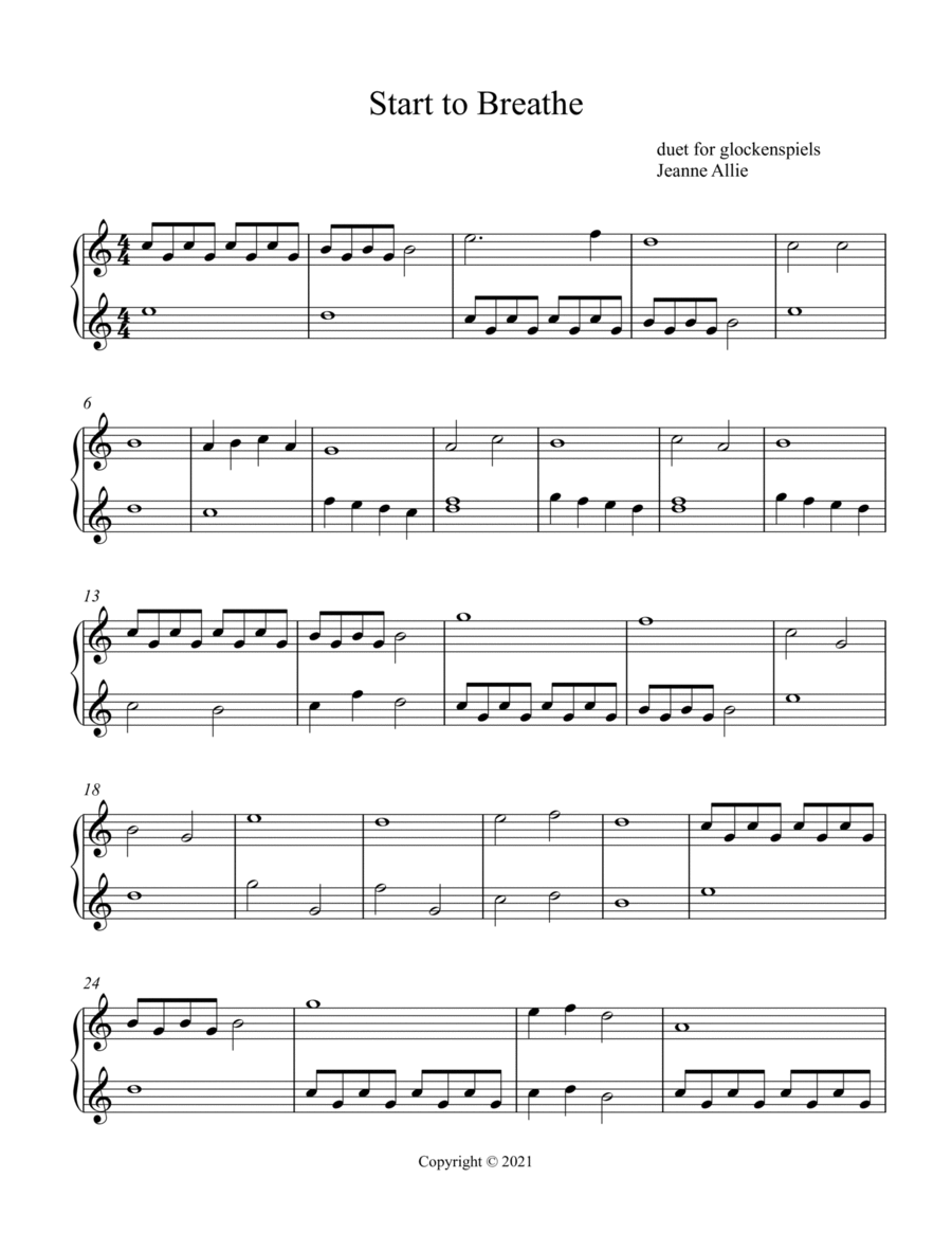 Start to Breathe Glockenspiel scores gallery preview page 1