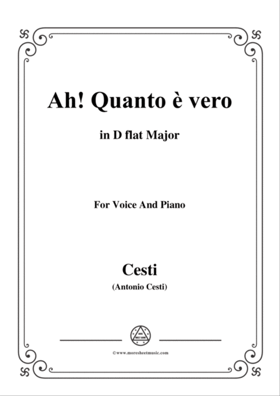 Cesti-Ah! Quanto è vero,from 'Il Pomo d'oro',in D flat Major,for Voice and Piano Voice Solo scores gallery preview page 1