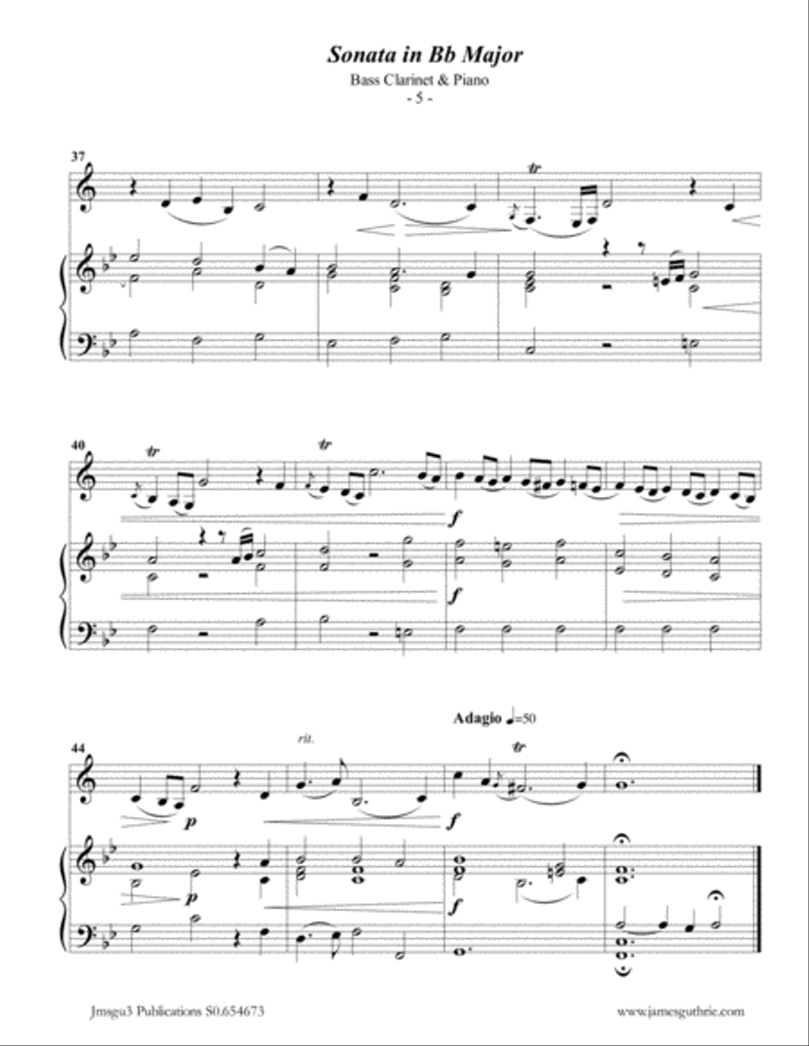 Telemann: Sonata in Bb Major for Bass Clarinet & Piano Bass Clarinet scores gallery preview page 5