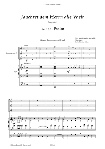 Shout out to the Lord, all the world - Psalm 100 - arrangement for three trumpets and organ