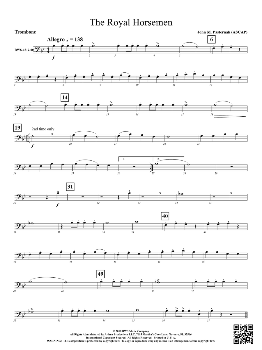 The Royal Horsemen: 1st Trombone Trombone scores gallery preview page 1