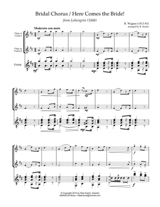 Bridal Chorus / Here Comes the Bride! for flute or violin duet and guitar (D Major)
