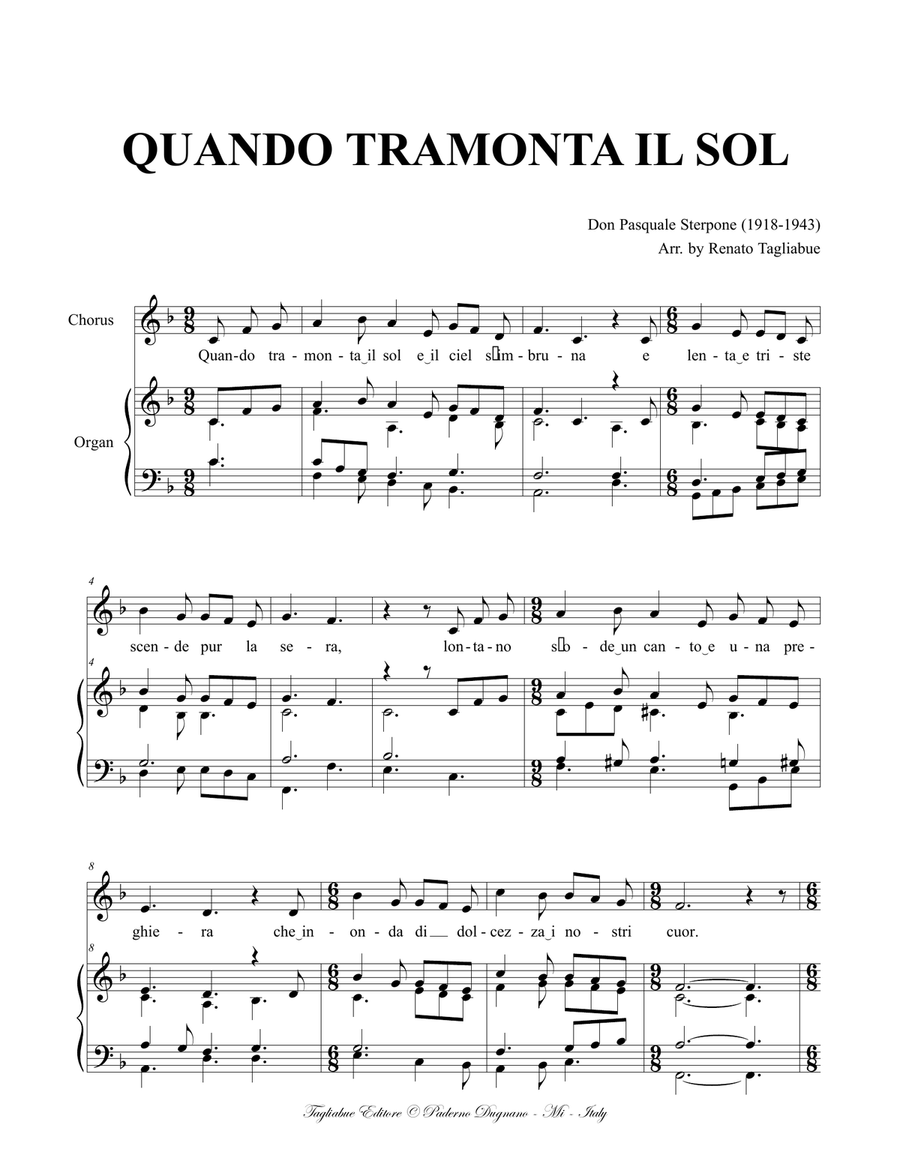 QUANDO TRAMONTA IL SOL - Arr. for Cantus and Organ Unison Choir scores gallery preview page 2