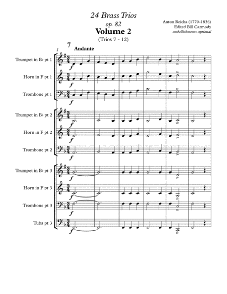Reicha 24 Trios Vol 2 (trios 7 - 12) Brass Ensemble scores gallery preview page 2