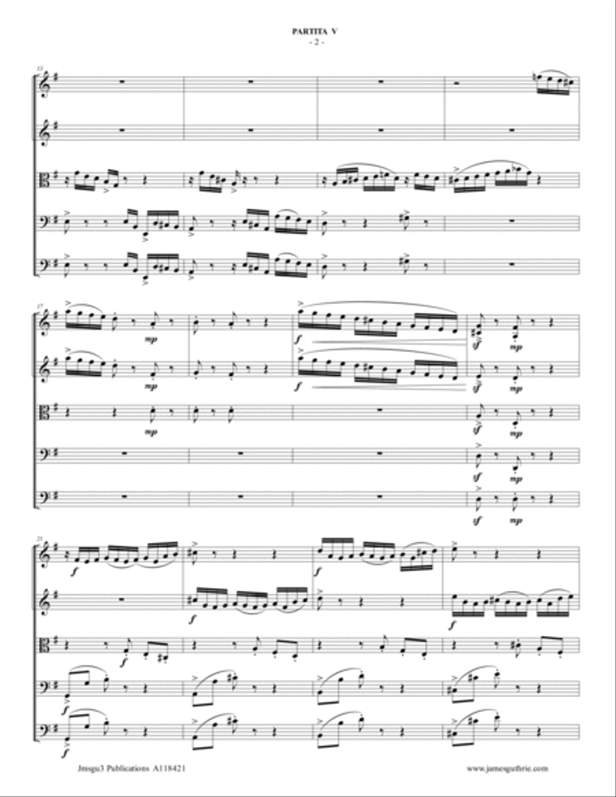 BACH: Partita No. 5 BWV 829 for String Orchestra String Orchestra scores gallery preview page 2