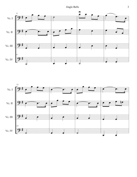 Jingle Bells for multilevel cello quartet. SCORE & PARTS. image number null