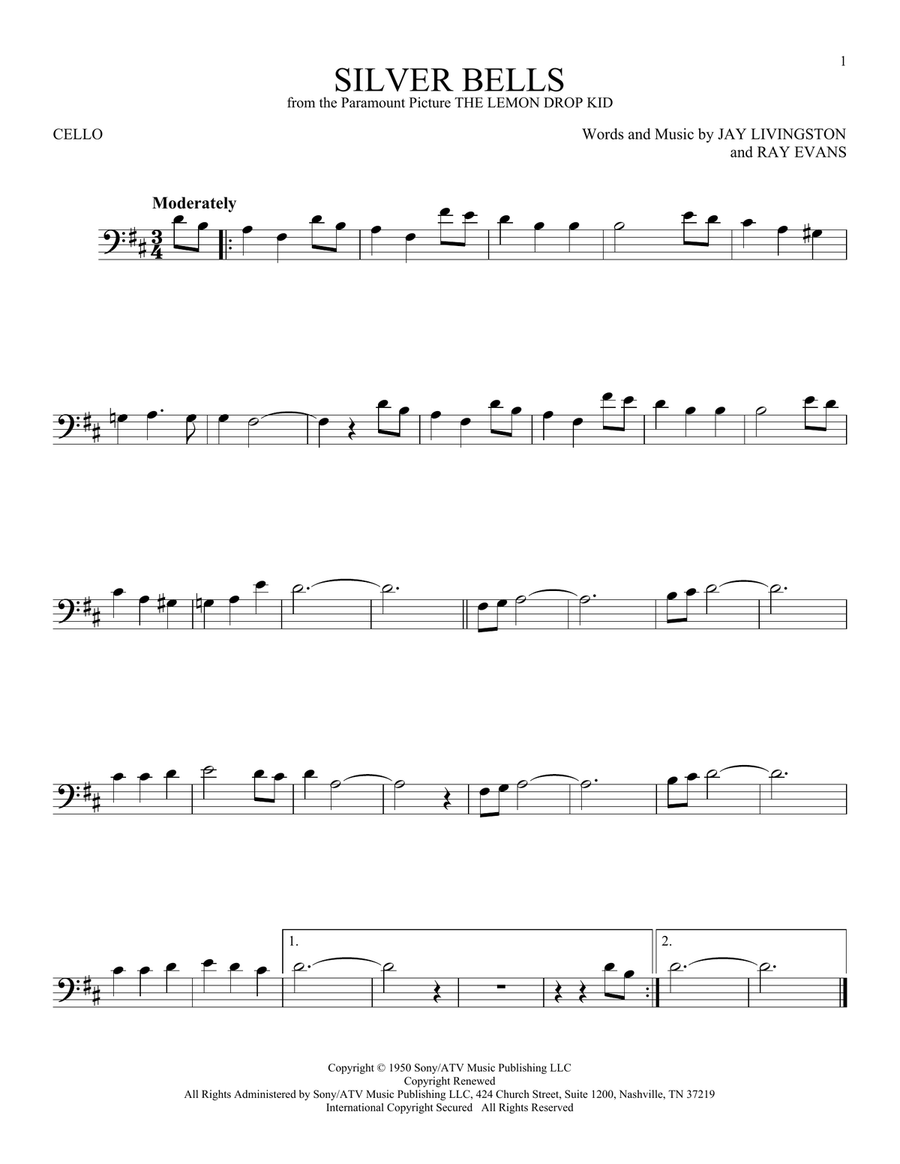 Silver Bells Cello Solo scores gallery preview page 1