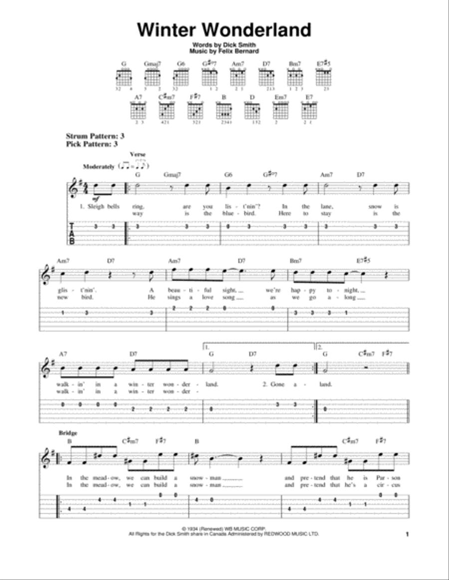Winter Wonderland Guitar Tablature scores gallery preview page 1