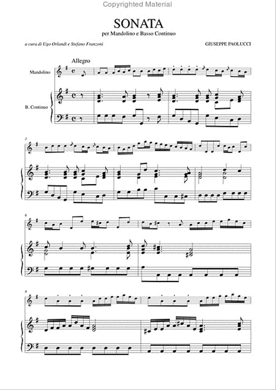 Sonata in G Major for Mandolin and Continuo Mandolin scores gallery preview page 2