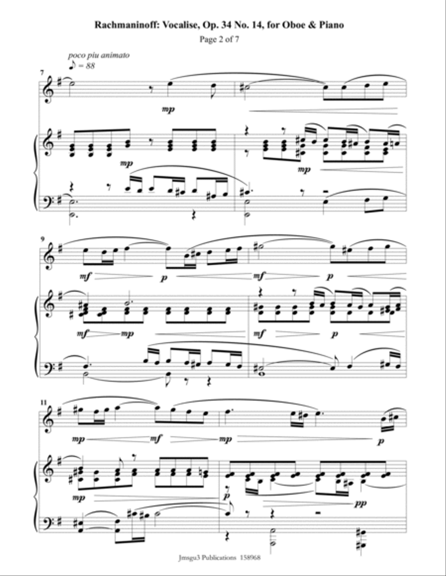 Rachmaninoff: Vocalise for Oboe & Piano Piano scores gallery preview page 2