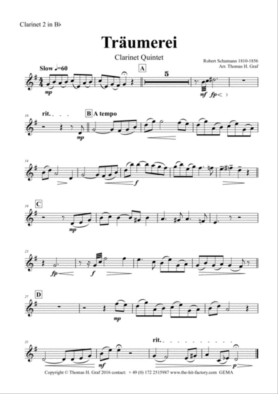 Träumerei - romantic Masterpiece by R.Schumann - Clarinet Quintet Clarinet Quintet scores gallery preview page 4