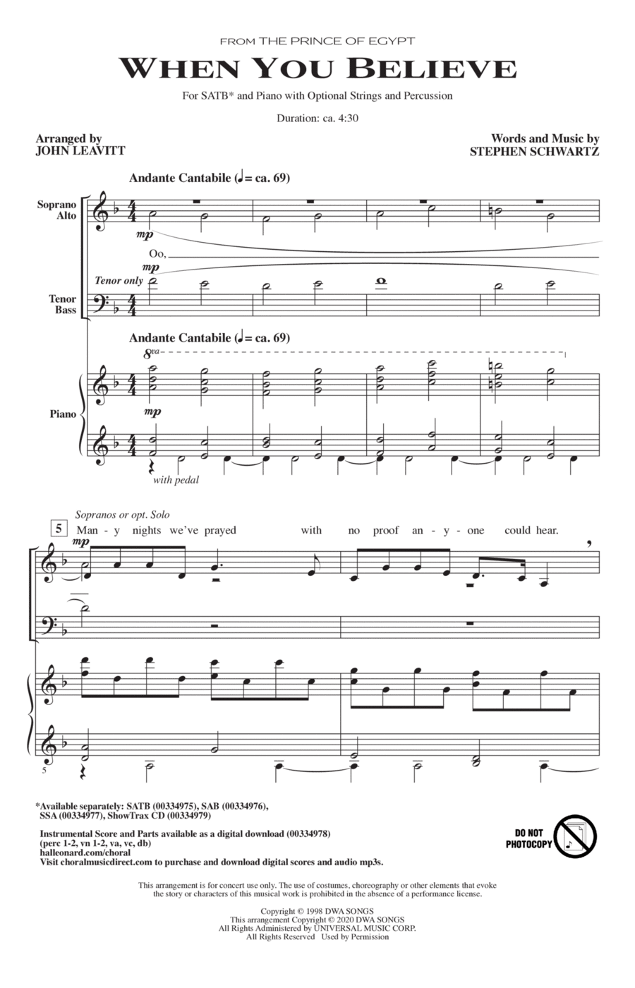 When You Believe (from The Prince Of Egypt) (arr. John Leavitt) 4-Part scores gallery preview page 1
