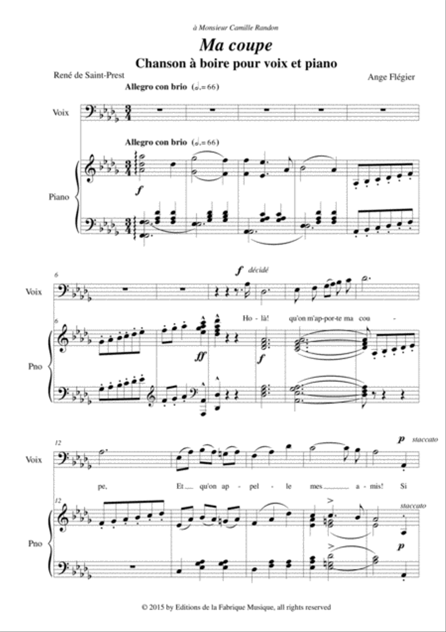 Ange Flégier: Ma coupe for bass voice and piano Bass Voice scores gallery preview page 3