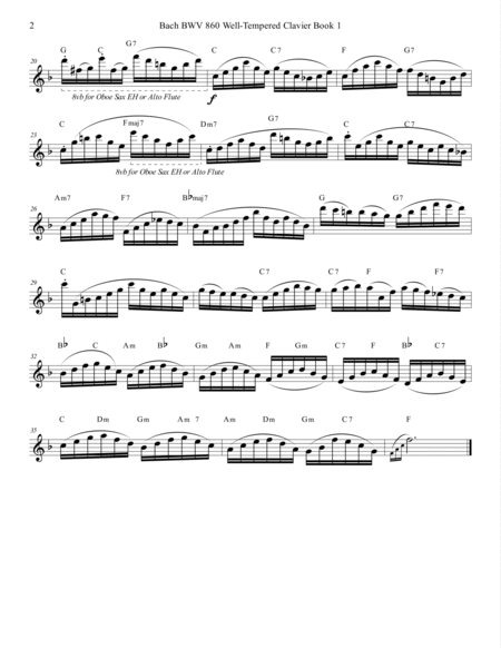 Bach BWV 860 Well Tempered Clavier Prelude 15 In G Flute Oboe or Sax Technical Study