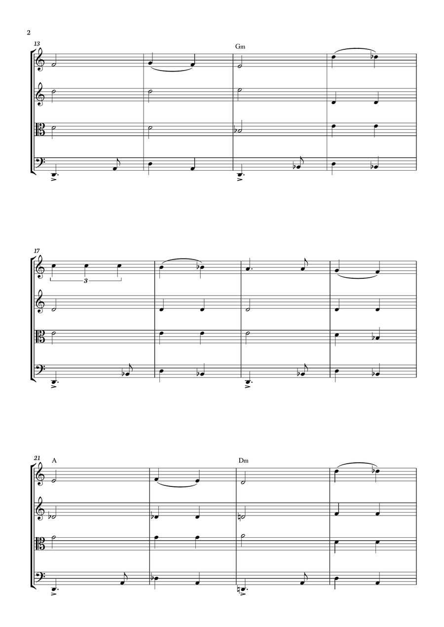 Habanera -Carmen - Georges Bizet, for String Quartet in a easy version with chords - Score and parts String Quartet scores gallery preview page 2