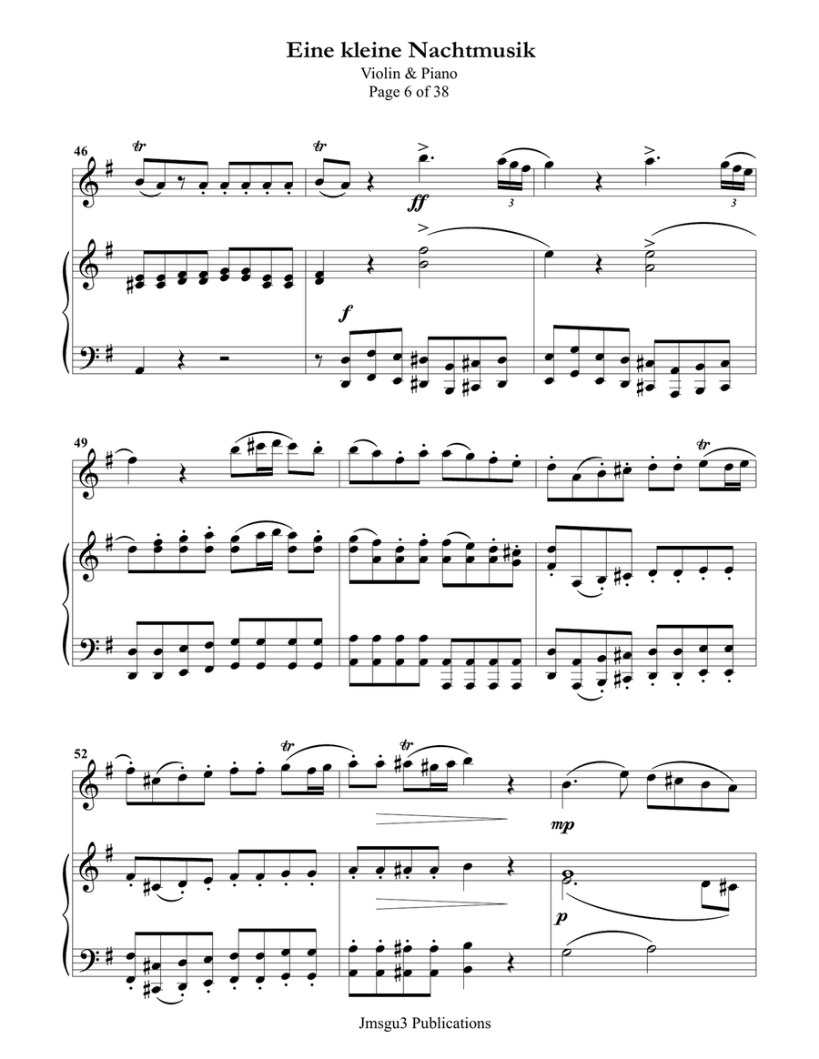 Mozart: Eine kleine Nachtmusik for Violin & Piano Violin Solo scores gallery preview page 6