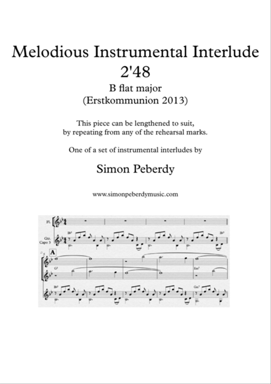 Instrumental Interlude 2'48 for 2 flutes, guitar and/or piano by Simon Peberdy Small Ensemble scores gallery preview page 1