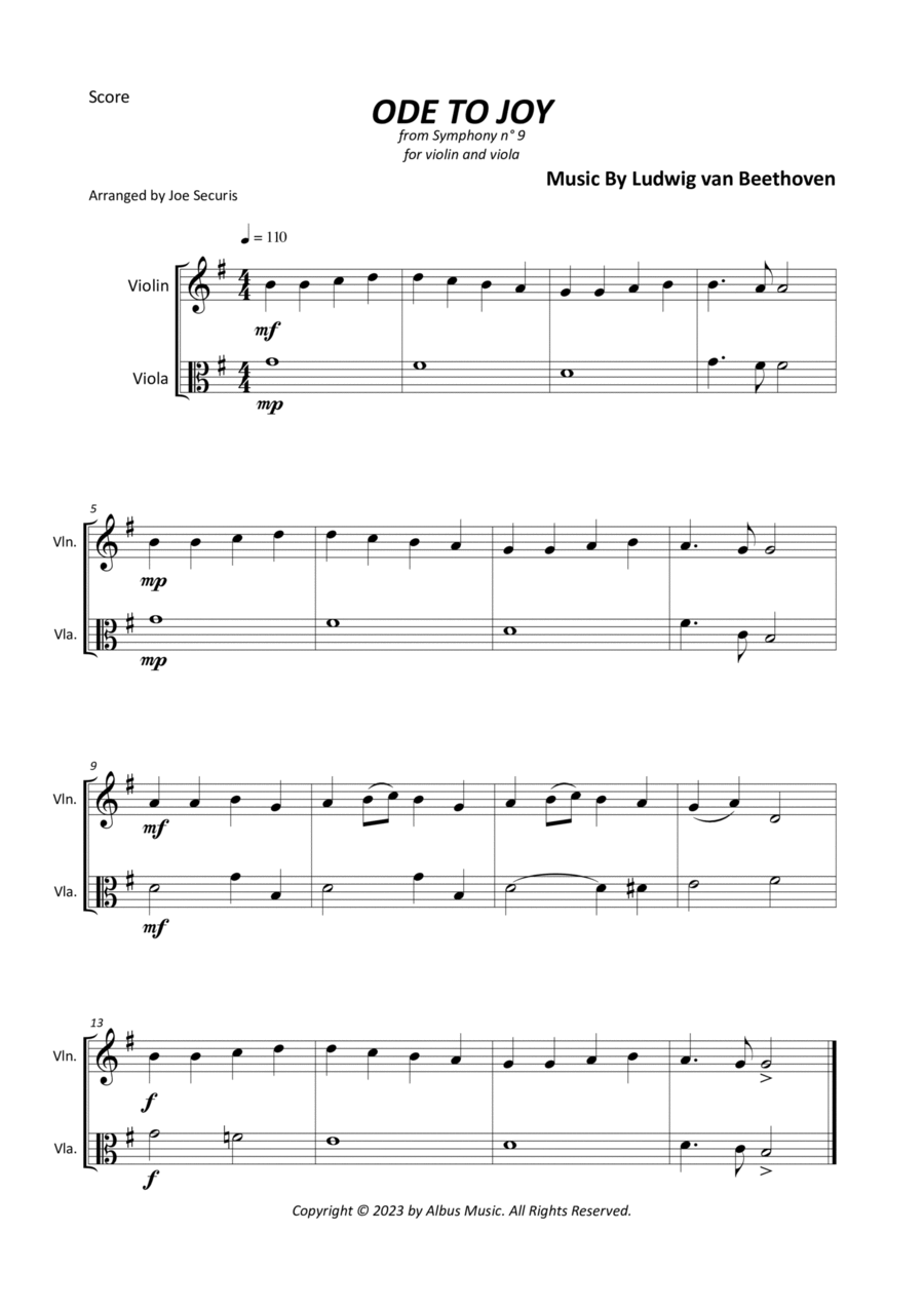 Ode To Joy String Duet scores gallery preview page 1