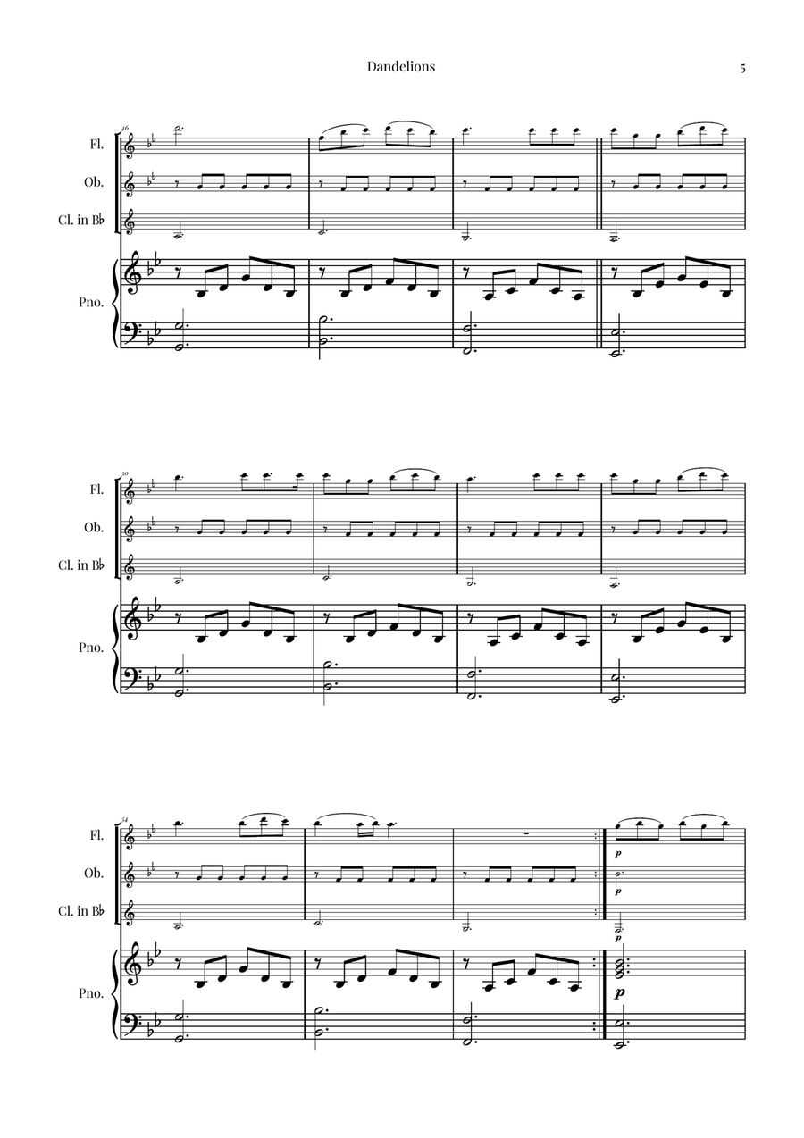 Dandelions Woodwind Trio scores gallery preview page 5