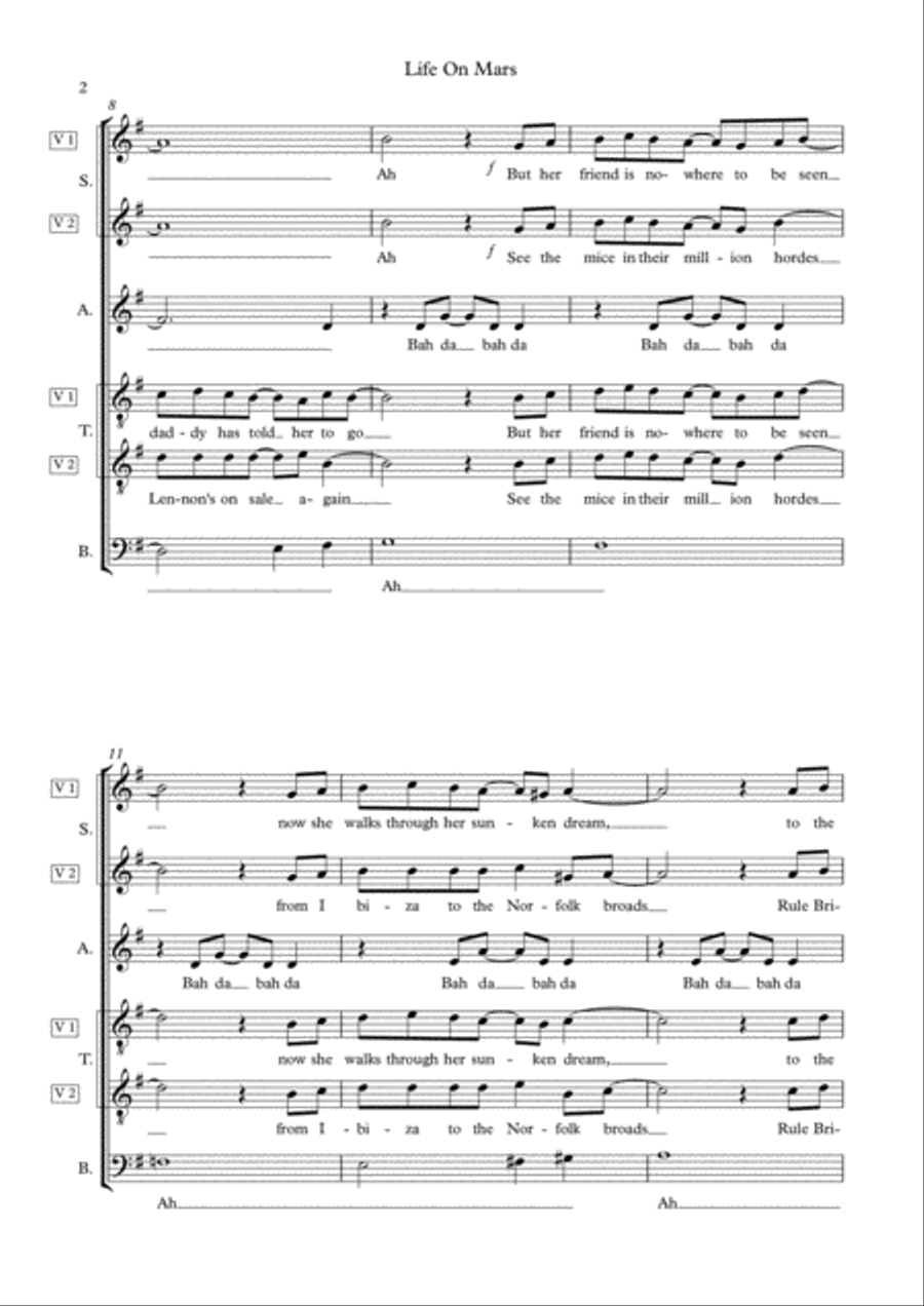Life On Mars 4-Part scores gallery preview page 2