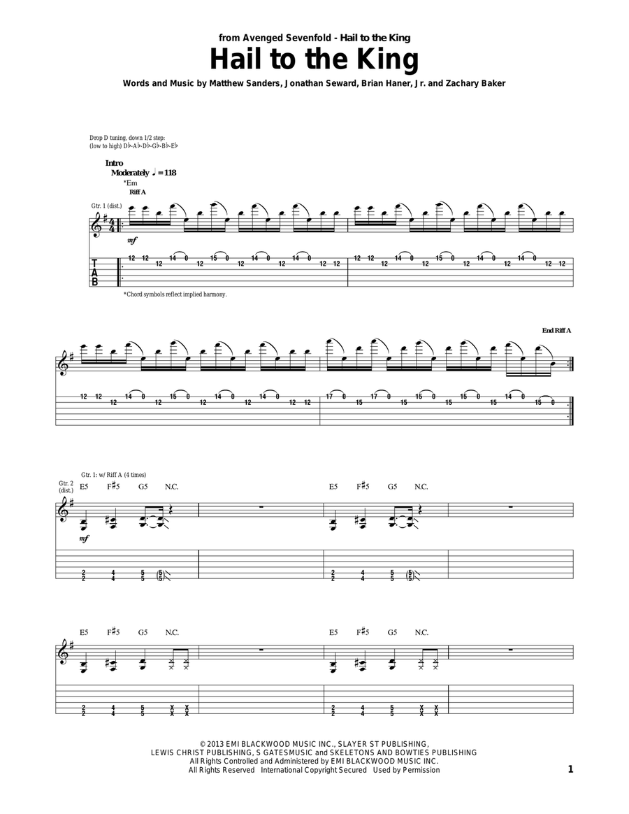 Hail To The King Hail To The King Acoustic Guitar scores gallery preview page 1