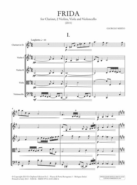 Frida for Clarinet, 2 Violins, Viola and Violoncello (2011)