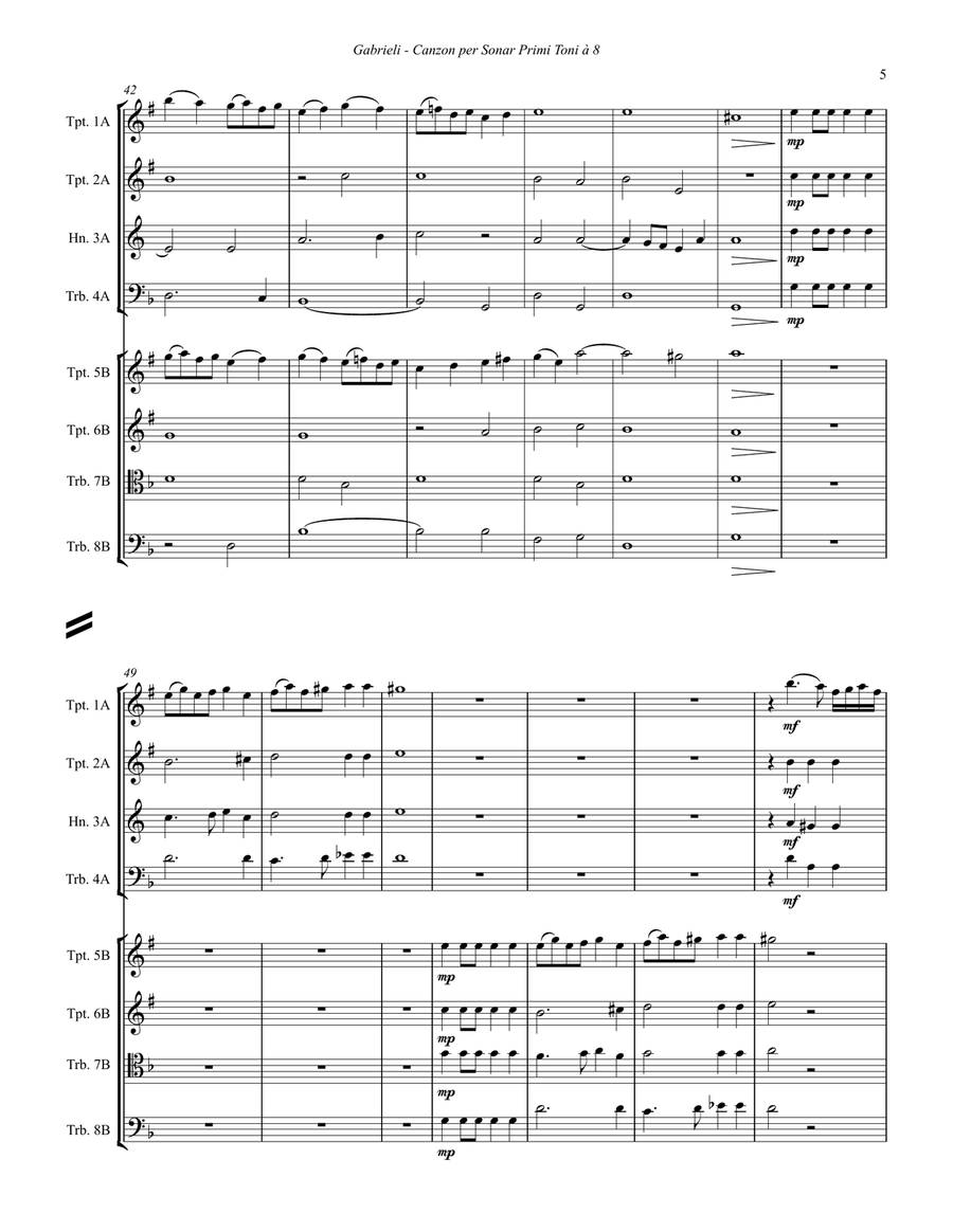 Canzon per Sonar Primi Toni a 8 for 8-part Brass Ensemble Octet Large Ensemble scores gallery preview page 5