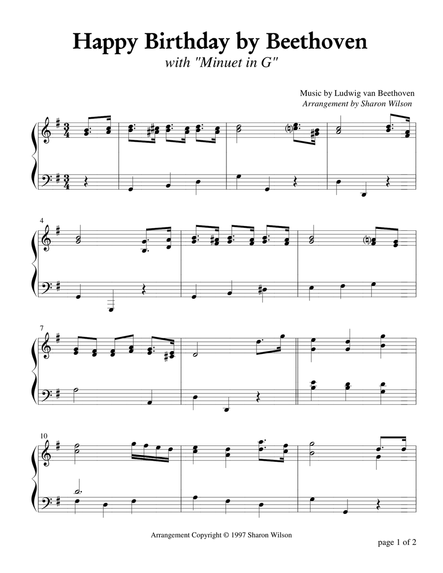 Happy Birthday by Beethoven Piano Solo scores gallery preview page 1