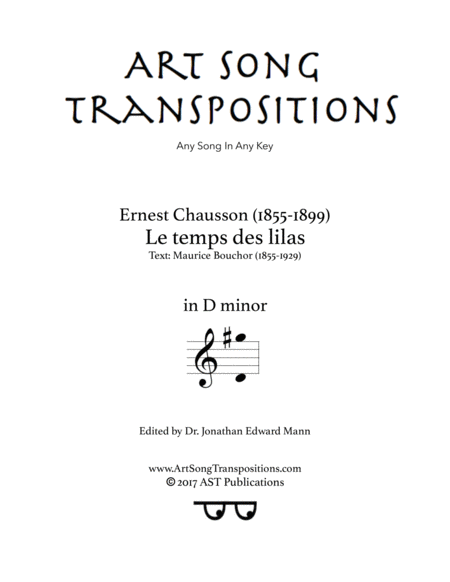 CHAUSSON: Le temps des lilas (transposed to D minor)