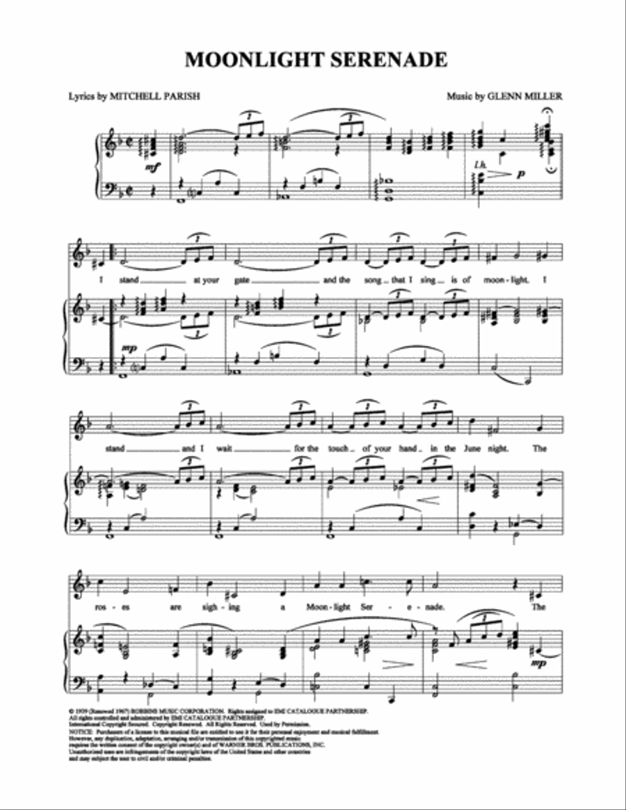 Moonlight Serenade Moonlight Serenade Piano, Vocal, Guitar scores gallery preview page 1