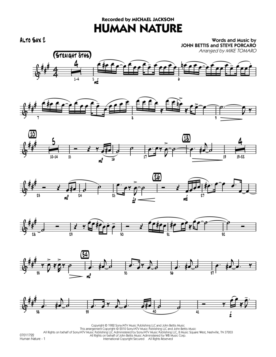 Human Nature - Alto Sax 2 Alto Saxophone scores gallery preview page 1